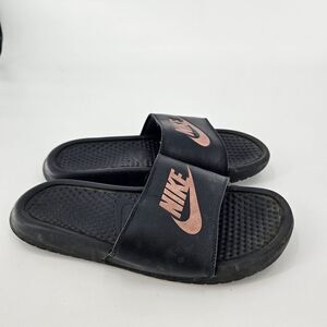 Nike 8 womens sandals slides slip on black pink logo gym workout
